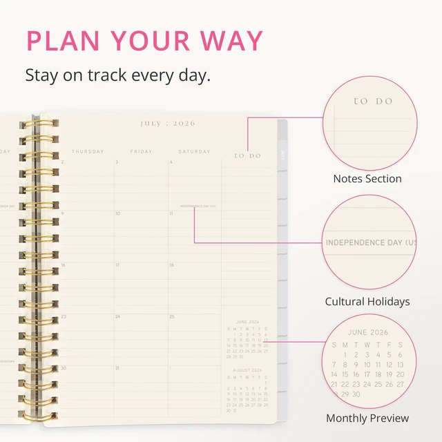 Alt view image 3 of 7 - Floral 18 Month Planner, July 2026 Dec. 2027, Hardbound Spiral Planner with Monthly Tabs, Holidays & Reminder Stickers, 6 x 8