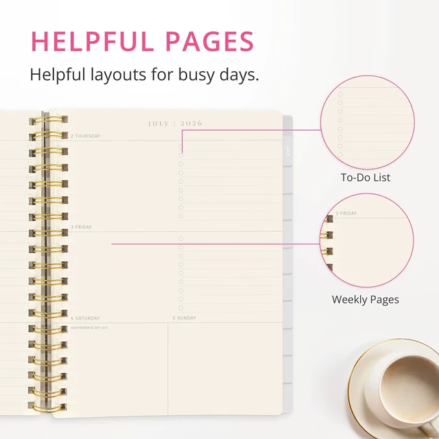 Alt view image 4 of 7 - Floral 18 Month Planner, July 2026 Dec. 2027, Hardbound Spiral Planner with Monthly Tabs, Holidays & Reminder Stickers, 6 x 8
