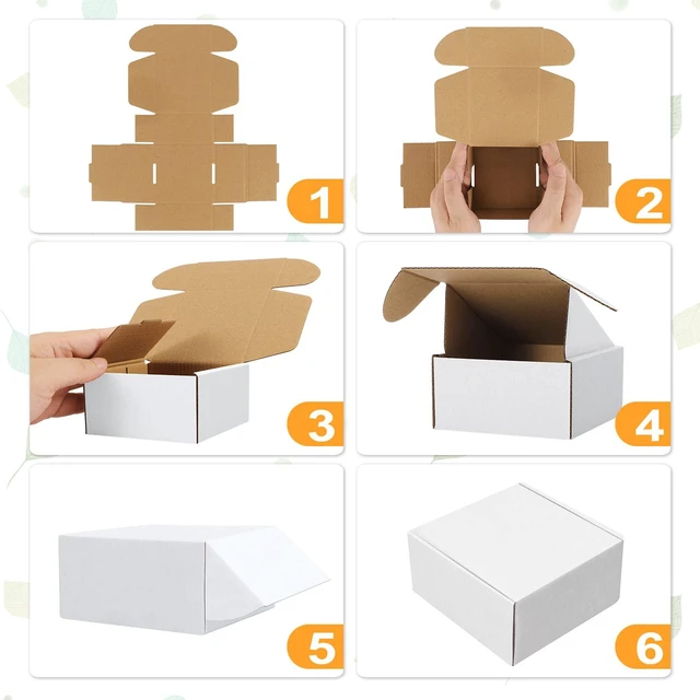 Alt view image 3 of 7 - 4x4x2" Corrugated Box Mailers 50 Pack White Cardboard Small Shipping Boxes for Mailing (with 50 Stickers)