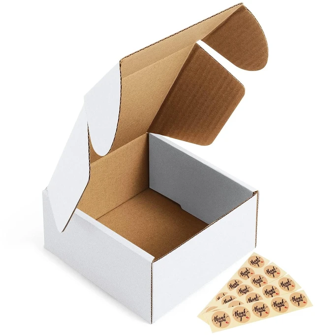 Main image of 4x4x2" Corrugated Box Mailers 50 Pack White Cardboard Small Shipping Boxes for Mailing (with 50 Stickers)