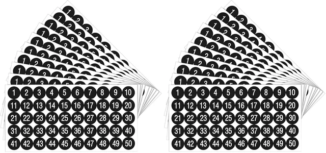 Main image of 10 Sheets 1 to 50 Small Number Stickers for Classroom Vinyl Consecutive Number Stickers Self Adhesive Waterproof Decal Labels for School Inventory Classification (Pack of 2)