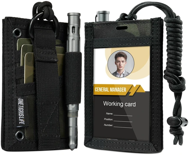 Main image of Tactical ID Card Badge Holder with Lanyard & Detachable Hook Loop Clear ID Window, Hold Up 6+ Cards, Adjustable Neck Cord, Pen Loop Included, Dual Vertical Horizontal Carry, 500D Nylon