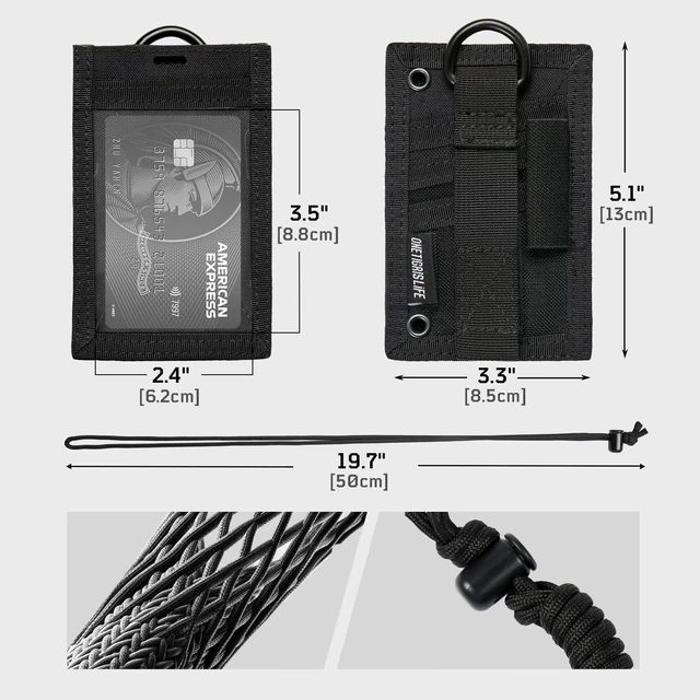 Alt view image 3 of 5 - Tactical ID Card Badge Holder with Lanyard & Detachable Hook Loop Clear ID Window, Hold Up 6+ Cards, Adjustable Neck Cord, Pen Loop Included, Dual Vertical Horizontal Carry, 500D Nylon