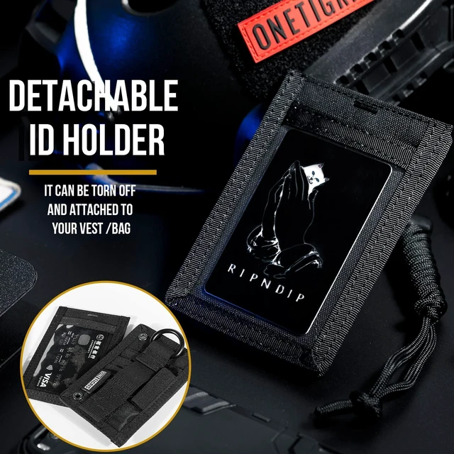 Alt view image 4 of 5 - Tactical ID Card Badge Holder with Lanyard & Detachable Hook Loop Clear ID Window, Hold Up 6+ Cards, Adjustable Neck Cord, Pen Loop Included, Dual Vertical Horizontal Carry, 500D Nylon