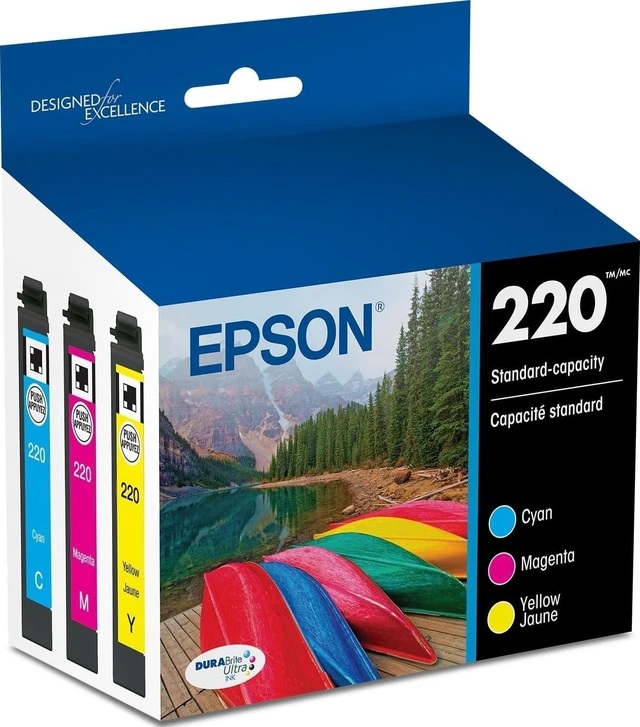 Main image of 220 Genuine Ink Standard Capacity 3 Color Combo Pack T220520 Works with WorkForce WF-2630 WF-2650 WF-2660 WF-2750 WF-2760 Expression XP-320 XP-420 XP-424