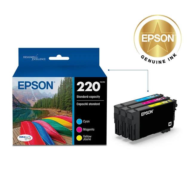 Alt view image 2 of 6 - 220 Genuine Ink Standard Capacity 3 Color Combo Pack T220520 Works with WorkForce WF-2630 WF-2650 WF-2660 WF-2750 WF-2760 Expression XP-320 XP-420 XP-424