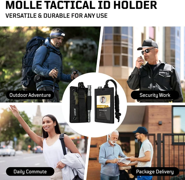Alt view image 5 of 5 - Tactical ID Card Badge Holder with Lanyard & Detachable Hook Loop Clear ID Window, Hold Up 6+ Cards, Adjustable Neck Cord, Pen Loop Included, Dual Vertical Horizontal Carry, 500D Nylon