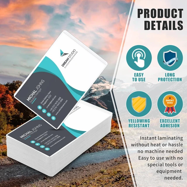 Alt view image 3 of 7 - 100 Sheets Self Seal Laminating Pouches Business Card Size 2.6x3.9inch Self Adhesive Laminating Sheets Gloss Finish No Laminating Machine Needed for Id Card Small Card (2.5x3.5inch) (Pack of 3)