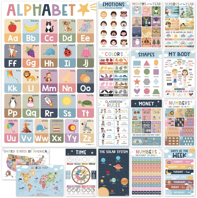 Main image of Educational Posters for Toddlers & Kids, 16 Pack Boho 11x17 (Edu)