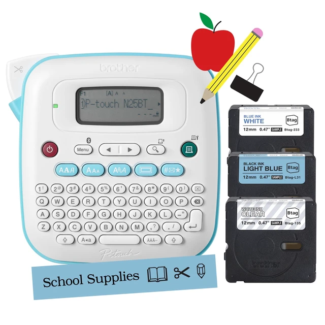 Alt view image 2 of 7 - P-Touch N25BTV3 Label Maker, Bluetooth Portable Handheld Bundle Includes 3 sample 12mm Btag tapes; mini label maker saves 10 labels and previews text on 16-character display