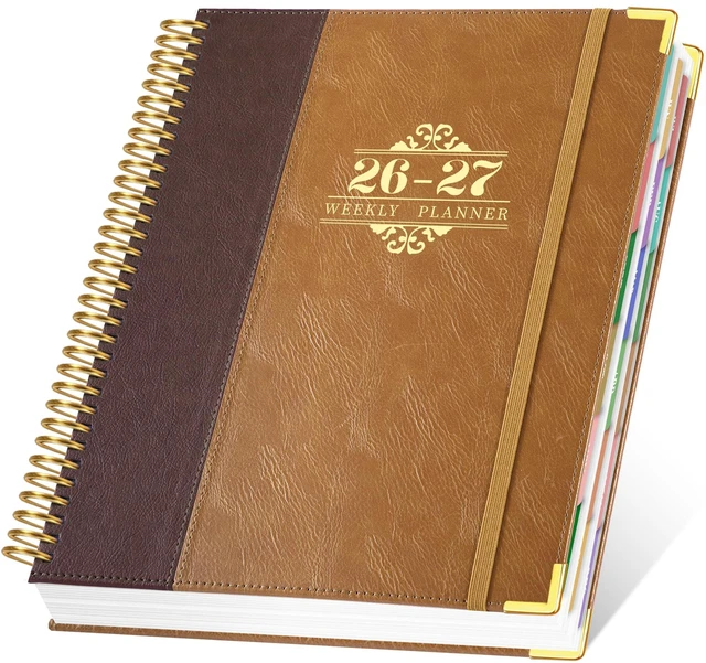 Main image of 2026-2027 Weekly & Monthly Calendar Planner, Jul 2026-Dec 2027 8.5" x 11", Two-Tone Leather Hardcover, Academic Year Agenda for Day Planning, Spiral Bound, Elastic Closure, Inner Pocket
