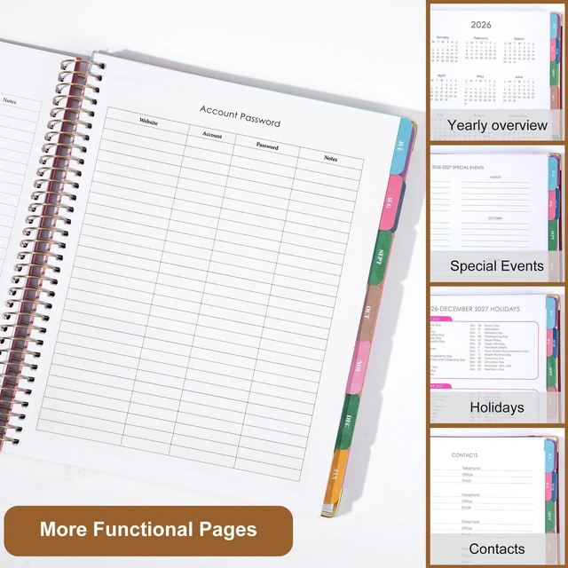 Alt view image 4 of 7 - 2026-2027 Weekly & Monthly Calendar Planner, Jul 2026-Dec 2027 8.5" x 11", Two-Tone Leather Hardcover, Academic Year Agenda for Day Planning, Spiral Bound, Elastic Closure, Inner Pocket
