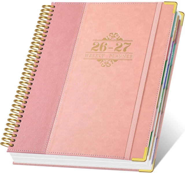 Main image of 2026-2027 Weekly & Monthly Calendar Planner, Jul 2026-Dec 2027 8.5" x 11", Two-Tone Leather Hardcover, Academic Year Agenda for Day Planning, Spiral Bound, Elastic Closure, Inner Pocket