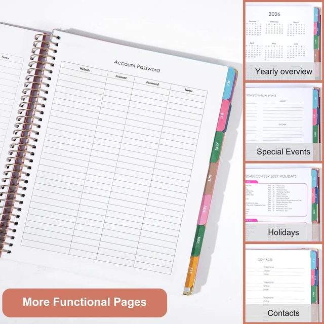 Alt view image 4 of 7 - 2026-2027 Weekly & Monthly Calendar Planner, Jul 2026-Dec 2027 8.5" x 11", Two-Tone Leather Hardcover, Academic Year Agenda for Day Planning, Spiral Bound, Elastic Closure, Inner Pocket