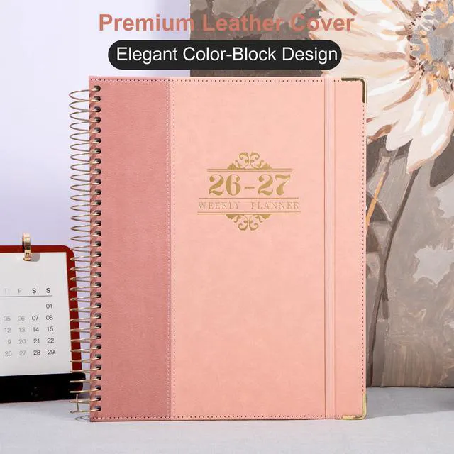Alt view image 6 of 7 - 2026-2027 Weekly & Monthly Calendar Planner, Jul 2026-Dec 2027 8.5" x 11", Two-Tone Leather Hardcover, Academic Year Agenda for Day Planning, Spiral Bound, Elastic Closure, Inner Pocket