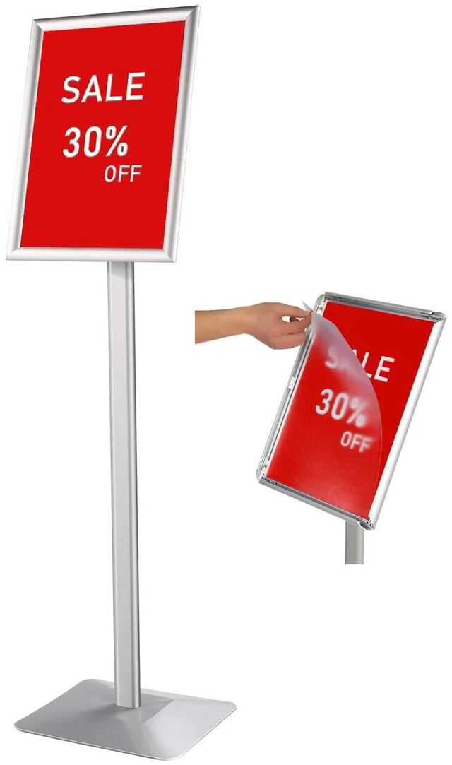 Main image of Adjustable Heavy Duty Pedestal Sign holder floor Stand,sign stand poster stand Aluminum Snap Open Frame,Standing Floor for 11x 17 inch,Vertical/Horizontal View,SILVER