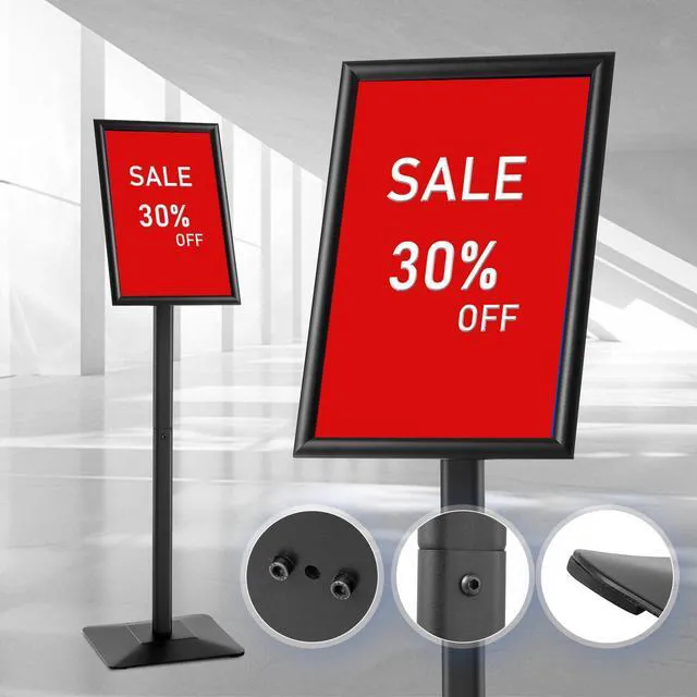 Alt view image 3 of 7 - Adjustable Heavy Duty Pedestal Sign holder floor Stand,sign stand poster stand,Standing Floor for 11 x 17 inch,Vertical/Horizontal View,Black