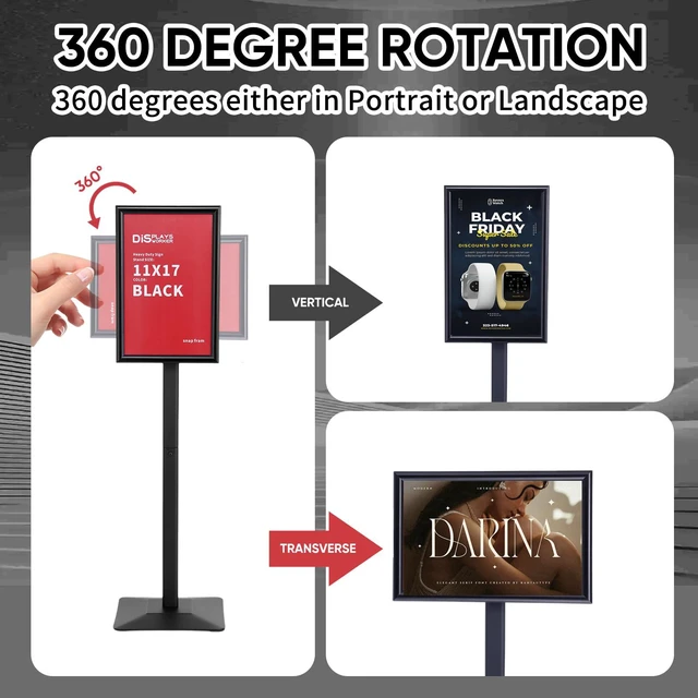 Alt view image 7 of 7 - Adjustable Heavy Duty Pedestal Sign holder floor Stand,sign stand poster stand,Standing Floor for 11 x 17 inch,Vertical/Horizontal View,Black