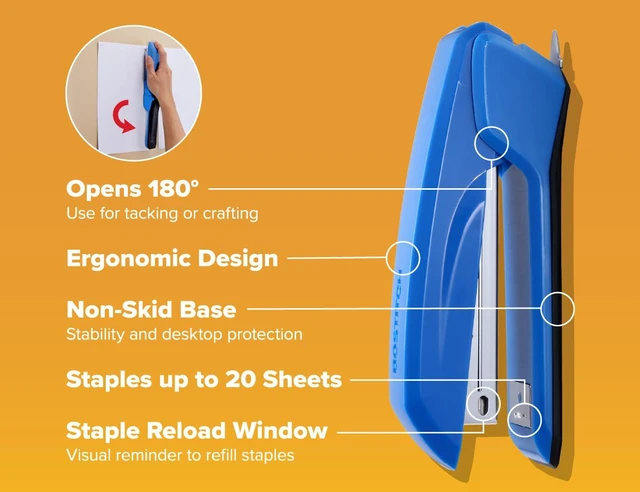 Alt view image 4 of 6 - Office Ascend 3 in 1 Stapler Value Pack, 20 Sheet Capacity, Includes 5000 Staples, Integrated Remover & and Extra Staple Remover, Staple Storage Compartment, Assorted Colors (Colors May Vary)
