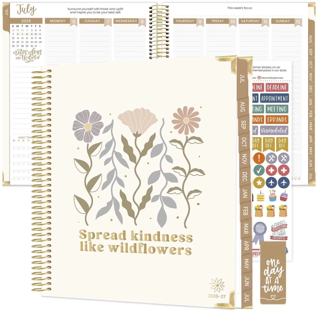 Main image of 2026-2027 Hardcover Academic Year Goal & Vision Planner (July 2026 - July 2027) - 13 Months Weekly & Monthly Agenda Organizer - 7.5" x 9" - Spread Kindness Like Wildflowers