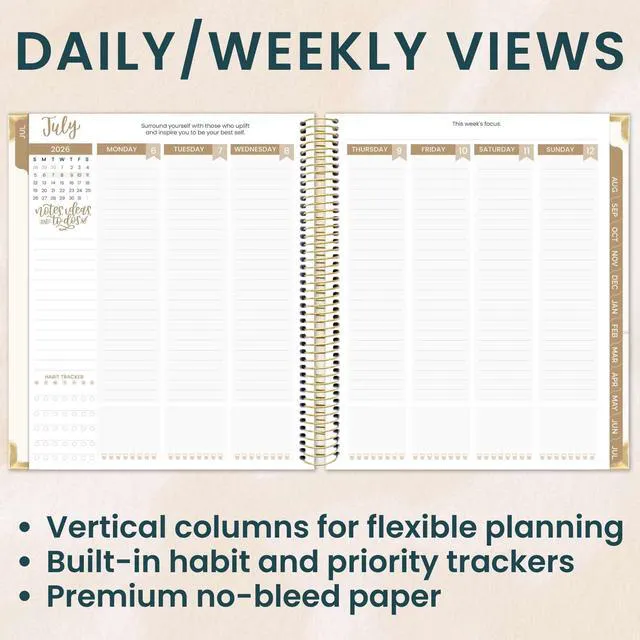 Alt view image 2 of 7 - 2026-2027 Hardcover Academic Year Goal & Vision Planner (July 2026 - July 2027) - 13 Months Weekly & Monthly Agenda Organizer - 7.5" x 9" - Spread Kindness Like Wildflowers