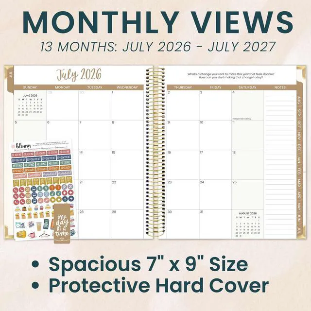 Alt view image 3 of 7 - 2026-2027 Hardcover Academic Year Goal & Vision Planner (July 2026 - July 2027) - 13 Months Weekly & Monthly Agenda Organizer - 7.5" x 9" - Spread Kindness Like Wildflowers