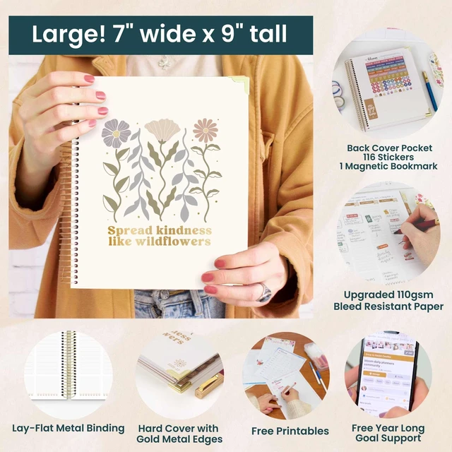 Alt view image 6 of 7 - 2026-2027 Hardcover Academic Year Goal & Vision Planner (July 2026 - July 2027) - 13 Months Weekly & Monthly Agenda Organizer - 7.5" x 9" - Spread Kindness Like Wildflowers