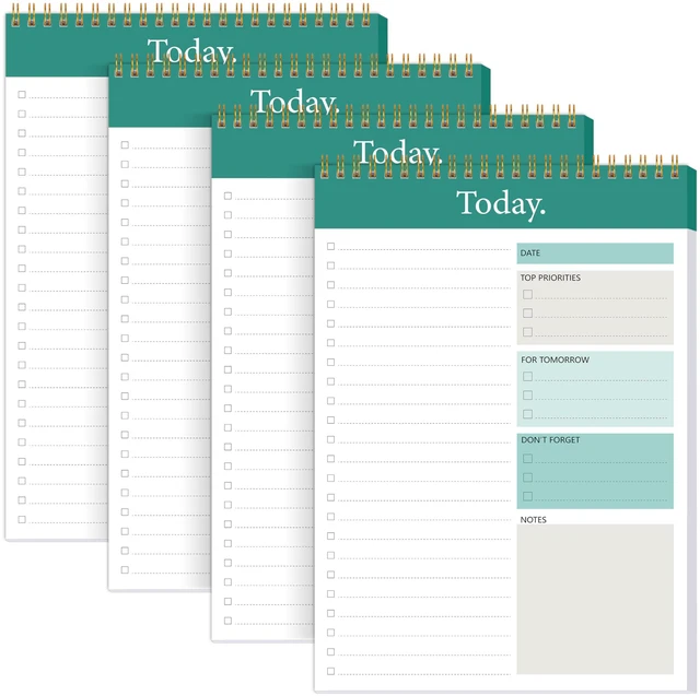 Main image of To Do List Notepad, 4-Pack Undated Daily Planner, 6.5" x 9.8" 52 Sheets Each, Thick Paper, Spiral Binding, Daily Checklist, Priorities and Notes, for Work and Personal Organization
