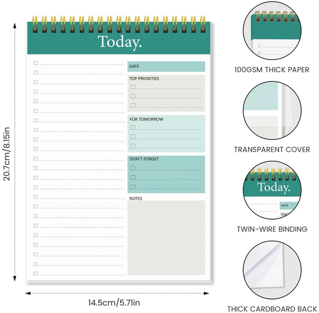 Alt view image 2 of 7 - To Do List Notepad, 4-Pack Undated Daily Planner, 6.5" x 9.8" 52 Sheets Each, Thick Paper, Spiral Binding, Daily Checklist, Priorities and Notes, for Work and Personal Organization