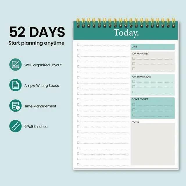 Alt view image 5 of 7 - To Do List Notepad, 4-Pack Undated Daily Planner, 6.5" x 9.8" 52 Sheets Each, Thick Paper, Spiral Binding, Daily Checklist, Priorities and Notes, for Work and Personal Organization