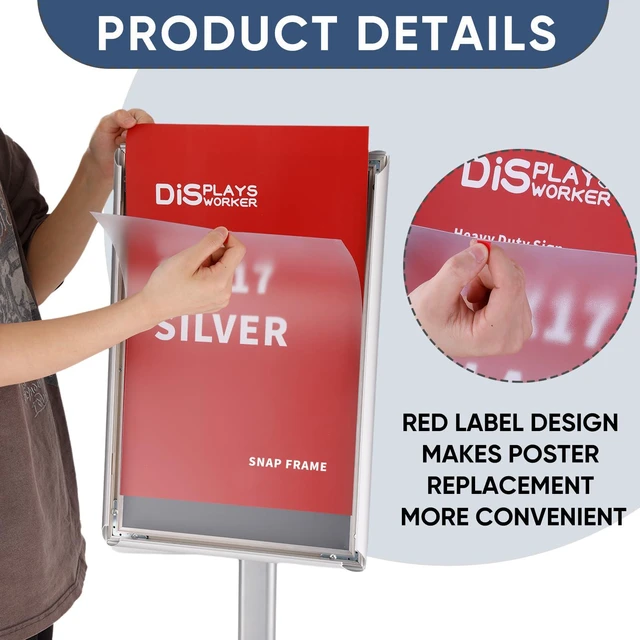 Alt view image 2 of 7 - Adjustable Heavy Duty Pedestal Sign holder floor Stand,sign stand poster stand Aluminum Snap Open Frame,Standing Floor for 11x 17 inch,Vertical/Horizontal View,SILVER