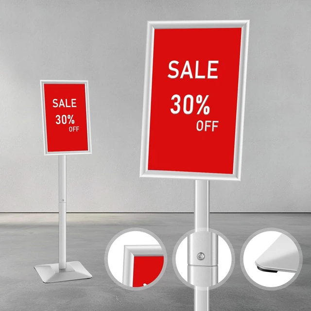 Alt view image 5 of 7 - Adjustable Heavy Duty Pedestal Sign holder floor Stand,sign stand poster stand Aluminum Snap Open Frame,Standing Floor for 11x 17 inch,Vertical/Horizontal View,SILVER