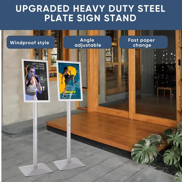 Alt view image 6 of 7 - Adjustable Heavy Duty Pedestal Sign holder floor Stand,sign stand poster stand Aluminum Snap Open Frame,Standing Floor for 11x 17 inch,Vertical/Horizontal View,SILVER