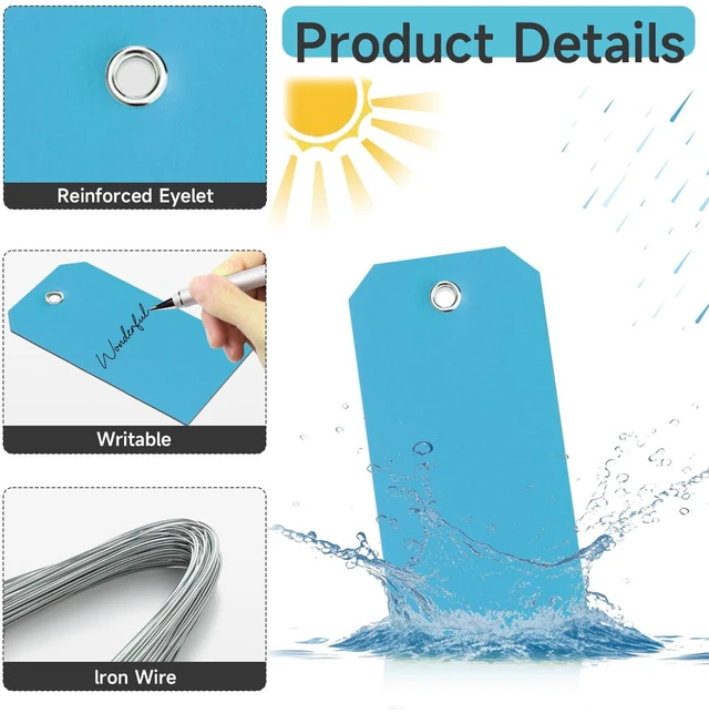 Alt view image 3 of 7 - 100 Plastic Shipping Tags with Wire - Waterproof, Reinforcement Hole, Durable Labels for Equipment Parts (Baby Blue, 4 3/4" x 2 3/8")