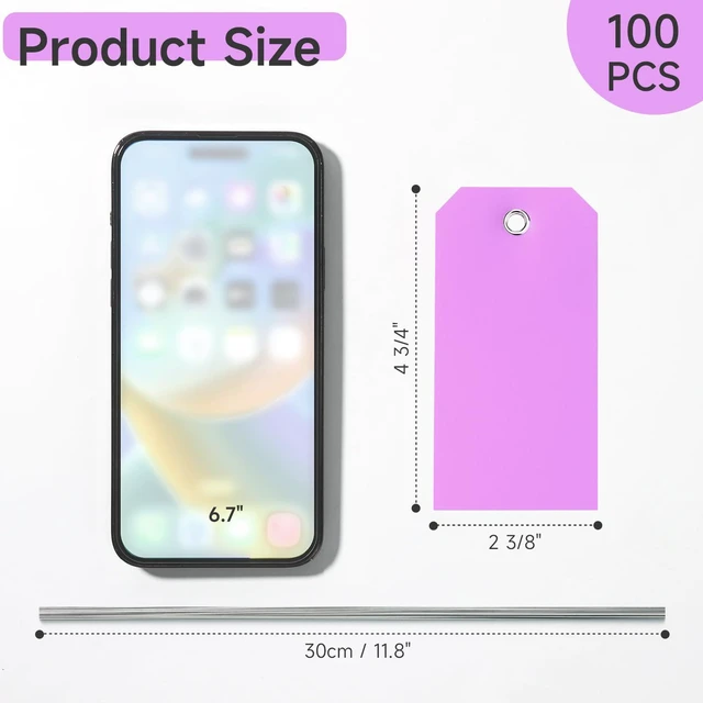 Alt view image 2 of 7 - 100 Plastic Shipping Tags - Waterproof, Durable, Light Purple, 4 3/4" x 2 3/8"