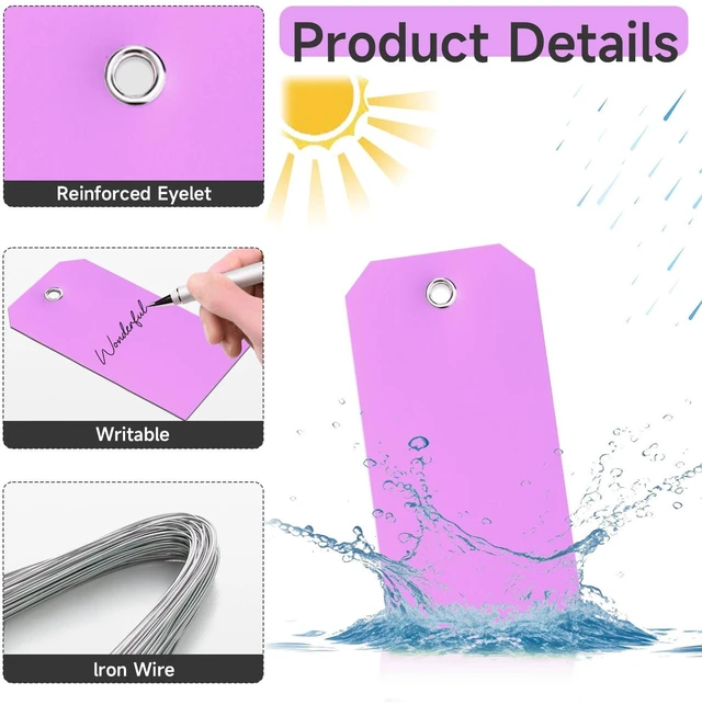 Alt view image 3 of 7 - 100 Plastic Shipping Tags - Waterproof, Durable, Light Purple, 4 3/4" x 2 3/8"