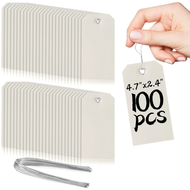 Main image of 100 Pieces Plastic Shipping Tags with Wires Blank Labeling Tags Waterproof Hang Tags with Reinforcement Hole Durable Wire Tags Labels Stacking Tags for Equipment Parts (Grey, 4 3/4" x 2 3/8")