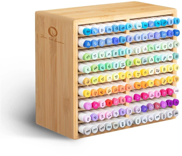 Main image of Bamboo Marker Organizer, Wooden Desktop Storage Holds 126 Markers Markers Pens Pencils Art Brushes Stationary Organizer Pencil Holder with 18 Compartments for Classroom Office Decor Home