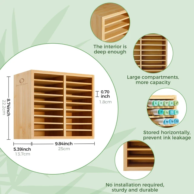 Alt view image 2 of 7 - Bamboo Marker Organizer, Wooden Desktop Storage Holds 126 Markers Markers Pens Pencils Art Brushes Stationary Organizer Pencil Holder with 18 Compartments for Classroom Office Decor Home