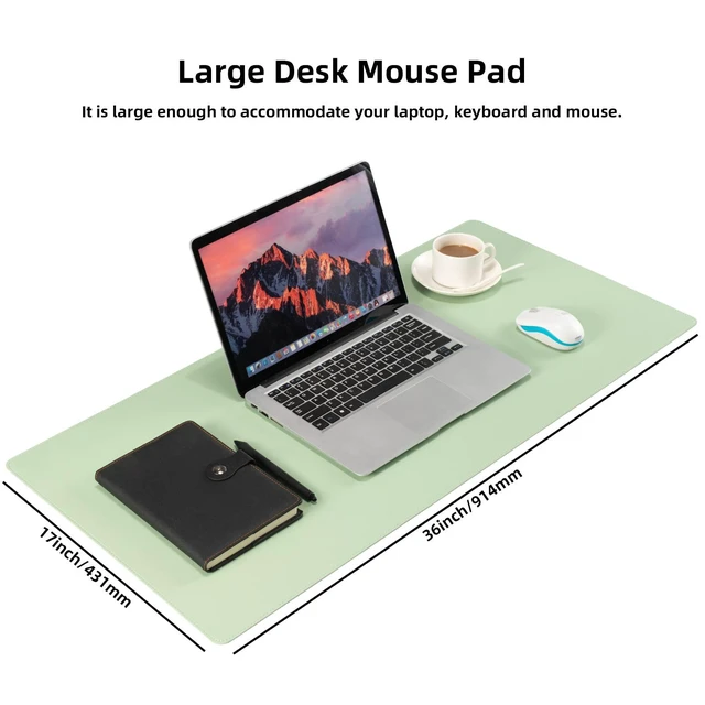 Alt view image 2 of 7 - PU Leather Desk Pad,36x17 in Large Computer Desk Mat,Waterproof Non-Slip Desk Blotter Protector,Light Green Big Keyboard Mouse Pad