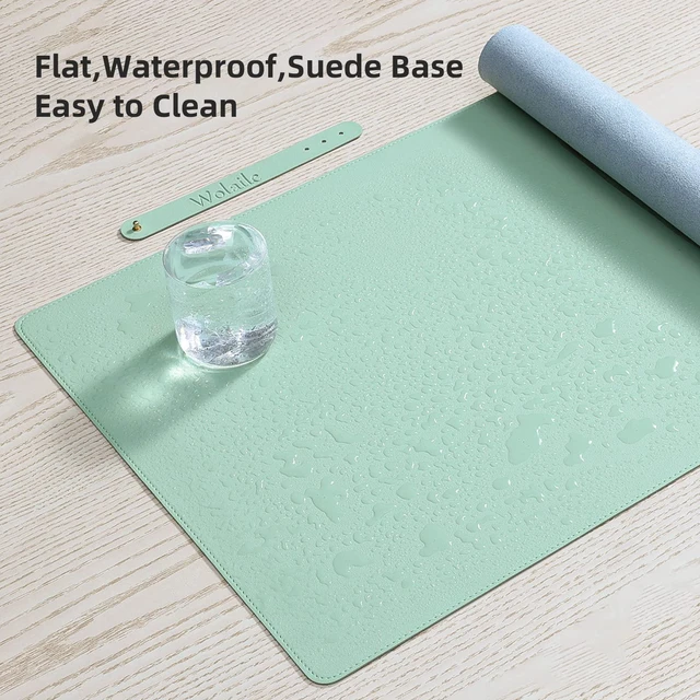Alt view image 3 of 7 - PU Leather Desk Pad,36x17 in Large Computer Desk Mat,Waterproof Non-Slip Desk Blotter Protector,Light Green Big Keyboard Mouse Pad