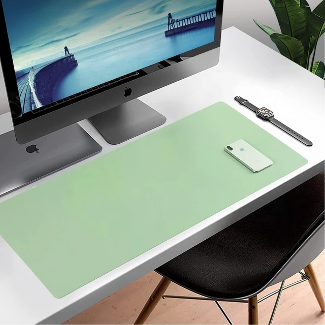 Alt view image 6 of 7 - PU Leather Desk Pad,36x17 in Large Computer Desk Mat,Waterproof Non-Slip Desk Blotter Protector,Light Green Big Keyboard Mouse Pad