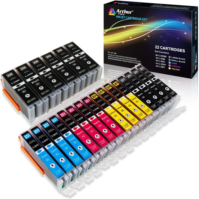 Main image of Compatible Ink Cartridge Replacement for Canon Pgi-250Xl CLI-251XL for Use with Pixma MX922 MG5520 (6 Large Black, 4 Small Black, 4 Cyan, 4 Yellow, 4 Magenta, 22-Pack)