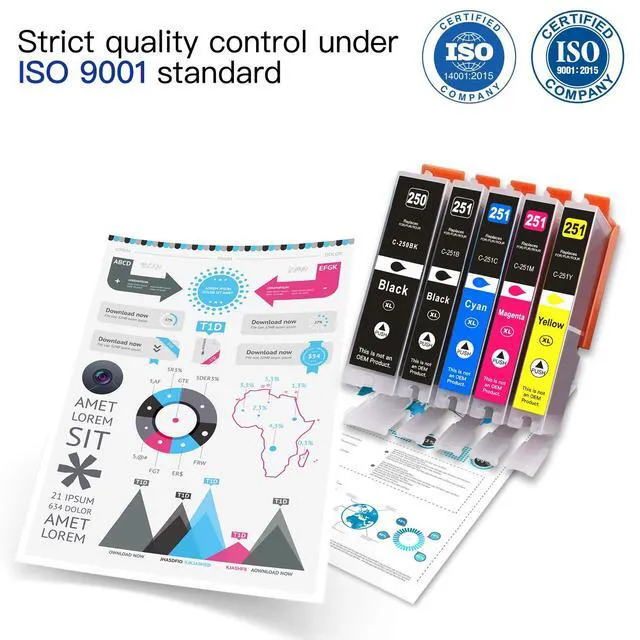 Alt view image 4 of 7 - Compatible Ink Cartridge Replacement for Canon Pgi-250Xl CLI-251XL for Use with Pixma MX922 MG5520 (6 Large Black, 4 Small Black, 4 Cyan, 4 Yellow, 4 Magenta, 22-Pack)