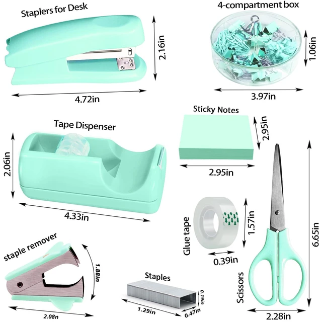 Alt view image 2 of 6 - Green Office Desk Accessories Set with Stapler, Tape Dispenser and More Green Office Supplies Set with Stapler, Tape Dispenser, Scissors, Clips and More for Organized Workspace