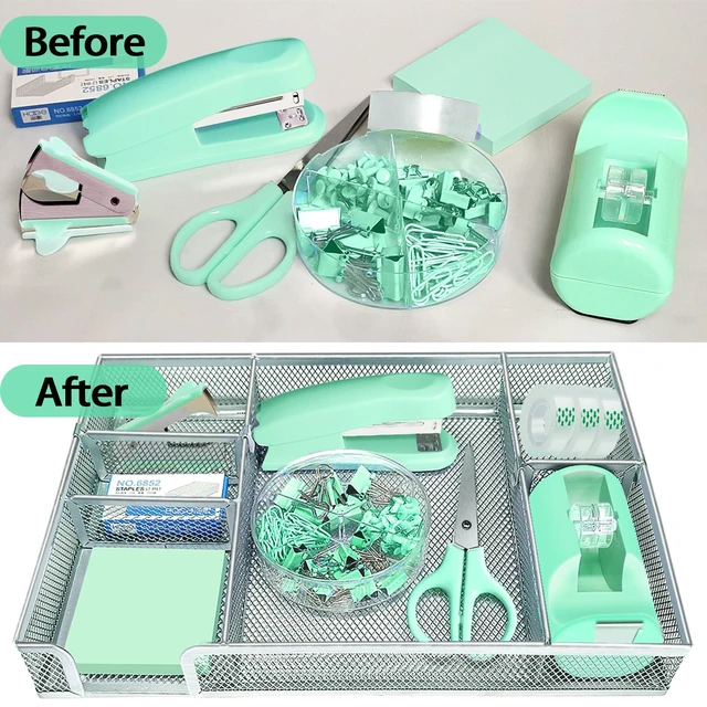 Alt view image 5 of 6 - Green Office Desk Accessories Set with Stapler, Tape Dispenser and More Green Office Supplies Set with Stapler, Tape Dispenser, Scissors, Clips and More for Organized Workspace