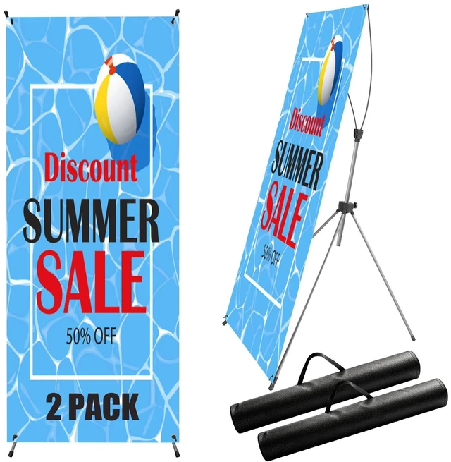 Main image of 2 Pack X Frame Banner Stand Adjustable Size 23"X 63" to 32"X 78" with Portable Retractable Carrying Bag, Customize Banner Stand for Trade, Show Exhibition Market and Store Display