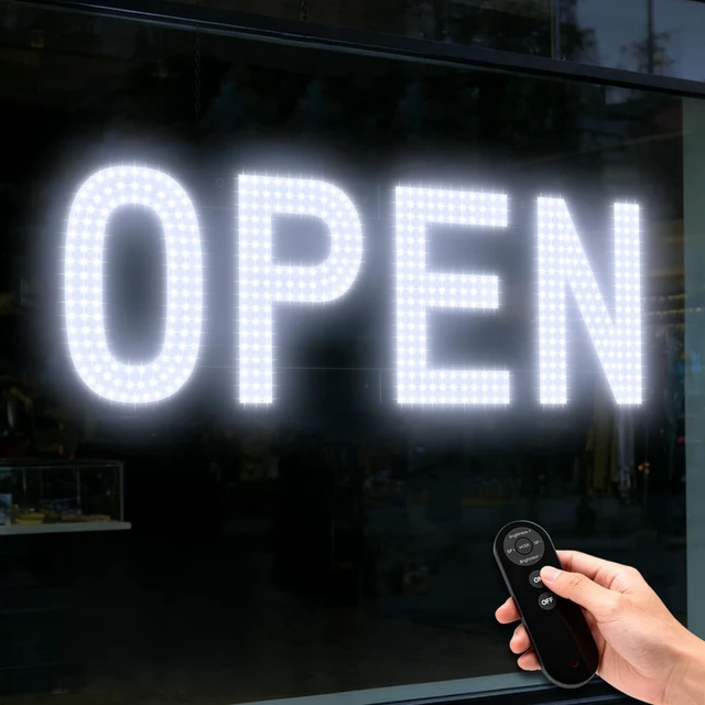 Main image of LED Open Signs for Business, 30"x10" Remote Control Dimmable Hanging Kit 14 Scene Modes, Business Hours & Open Closed Signs Included, Energy Efficient for Store Window Cafe Salon Retail Restaurant