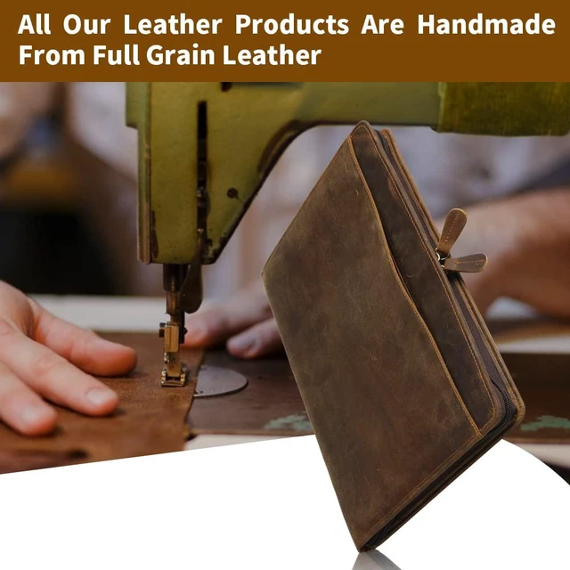 Alt view image 5 of 7 - Genuine Leather Portfolio with Zipper, Business Organizer for A4/Pad/Phone, Brown, RS63