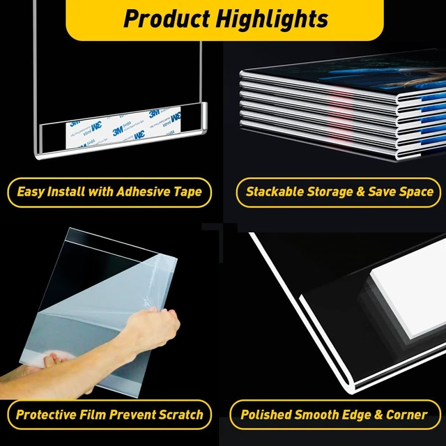 Alt view image 2 of 7 - 12 Pcs Acrylic Sign Holder 11 x 8.5, Horizontal Wall Mount Sign Holders Clear Plastic Frames Paper Display Sign Holders for Office, Home, Store, Restaurant - No Drilling